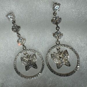 Sterling Silver Butterfly crystal dangle earrings